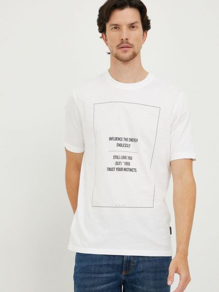 Тениска с дълъг ръкав с принт Sisley бяло