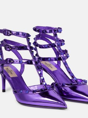 Кожени полуотворени обувки от лакирана кожа Valentino Garavani виолетово
