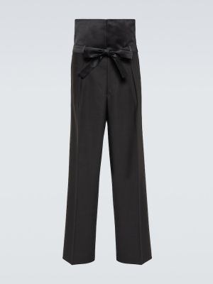 Vlněné rovné kalhoty s vysokým pasem Wales Bonner černé