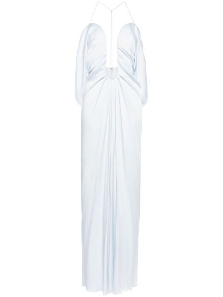 Satenska večernja haljina s draperijom od krep Victoria Beckham plava