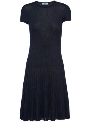 Dzianinowa jedwabna sukienka mini Prada niebieska