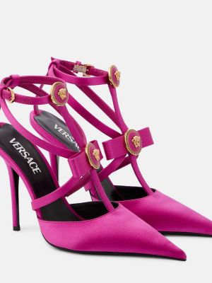 Pantofi cu toc cu funde din satin Versace roz