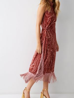 Платье с вырезом халтер с бахромой с узором пейсли Warehouse красное