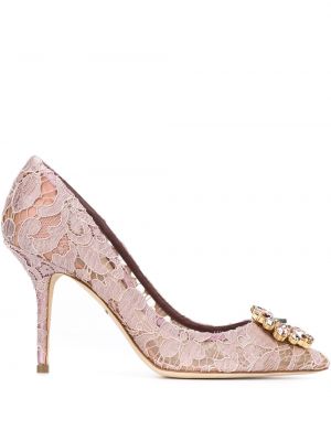 Pantofi cu toc din dantelă Dolce & Gabbana roz