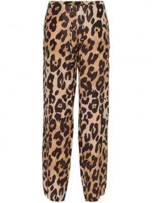 Ravne hlače s potiskom z leopardjim vzorcem Musier rjava