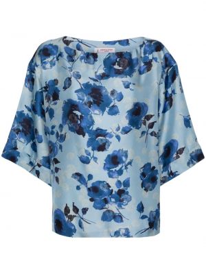 Svilena bluza s cvetličnim vzorcem s potiskom Alberto Biani modra