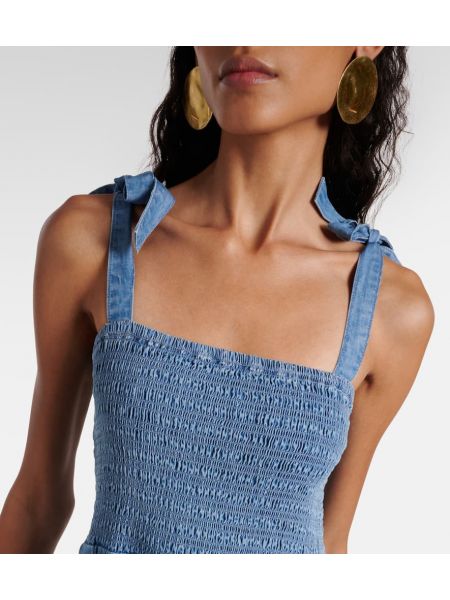 Bavlnený šaty na ramienka Veronica Beard modrá