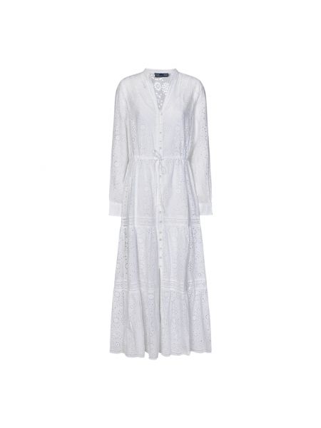 Sukienka długa z dekoltem w serek Ralph Lauren biała