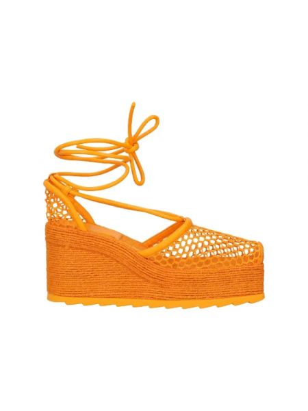 Sandały trekkingowe skórzane retro Bottega Veneta Vintage pomarańczowe