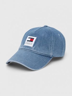 Памучна шапка с козирки с апликация Tommy Jeans синьо