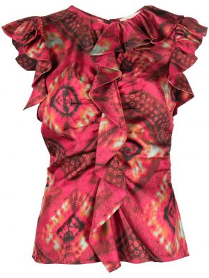 Bluzka z nadrukiem z falbankami w abstrakcyjne wzory Ulla Johnson różowa