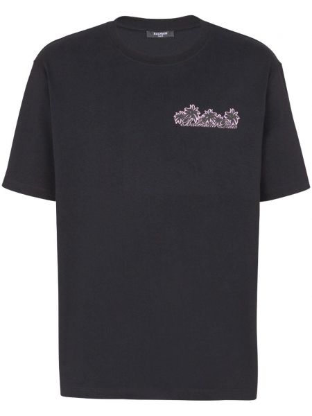 T-shirt en coton à imprimé Balmain noir