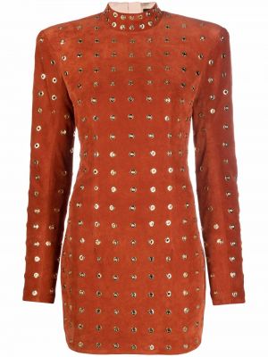 Semsket skinn dress Balmain oransje