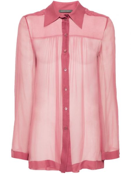 Průsvitná hedvábná košile Alberta Ferretti růžová