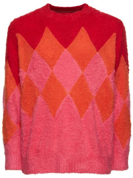 Bavlněný pulovr s argylovým vzorem Sacai červený
