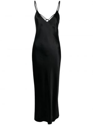 Σατέν μάξι φόρεμα με λαιμόκοψη v Forte_forte μαύρο