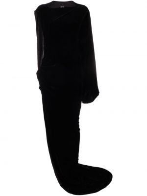 Asimetrična žametna večerna obleka iz rebrastega žameta Rick Owens črna