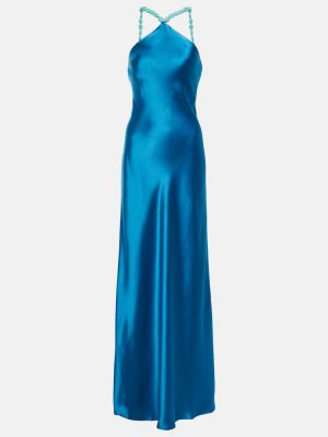Satynowa sukienka długa Staud niebieska