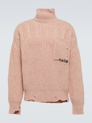 Jersey cuello alto de lana con cuello alto de tela jersey Marni rosa
