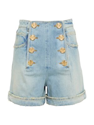 Shorts en jean taille haute Balmain bleu