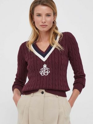 Sweter bawełniany Lauren Ralph Lauren bordowy
