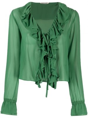 Prozorna svilena bluza z volani Bode zelena