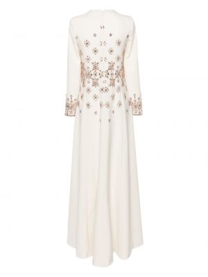 Krepové křišťálové večerní šaty Dina Melwani bílé