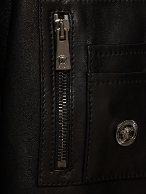 Kožená bunda na zip Versace černá
