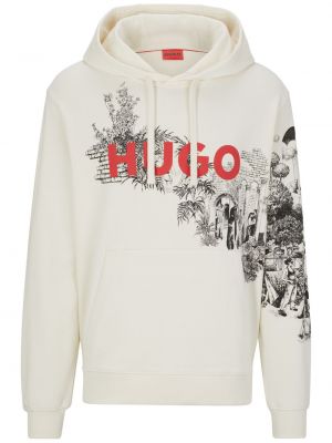 Pamučna hoodie s kapuljačom s printom Hugo bijela