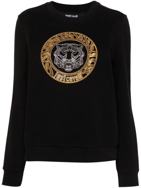 Kaplan desenli pamuklu sweatshirt Just Cavalli siyah