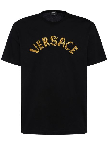 Camiseta de algodón Versace negro