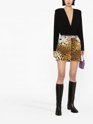 Mini spódniczka bawełniana z nadrukiem w panterkę Just Cavalli brązowa