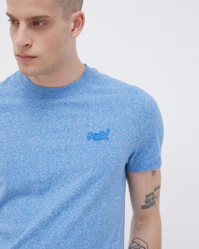Меланж памучна тениска с дълъг ръкав Superdry синьо