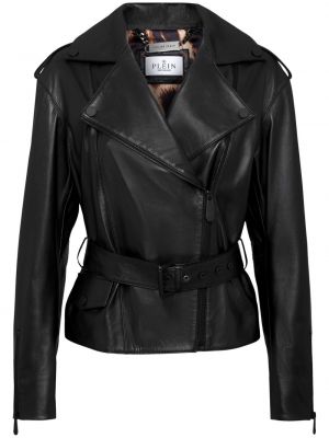 Kožna jakna oversized Philipp Plein crna