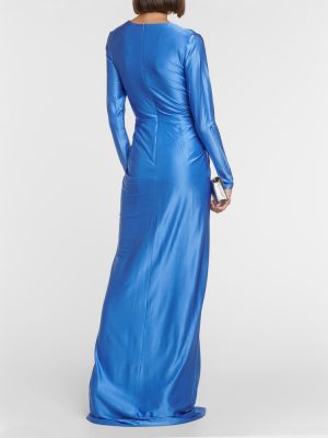 Saténové dlouhé šaty Costarellos modré