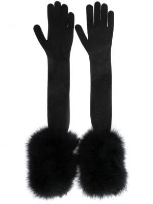 Priehľadné rukavice s perím Saint Laurent čierna