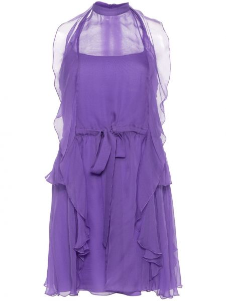 Sukienka mini z falbankami Alberta Ferretti fioletowa