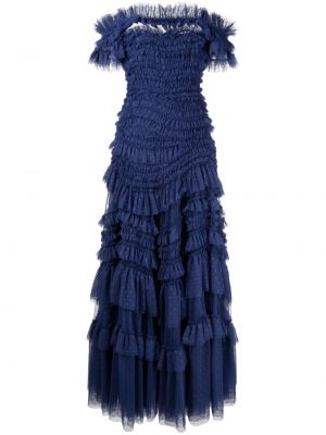 Večernja haljina s volanima Needle & Thread plava