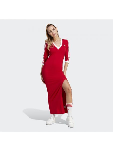 Sukienka długa w paski Adidas czerwona