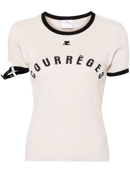 Βαμβακερή μπλούζα με αγκράφα Courreges μπεζ