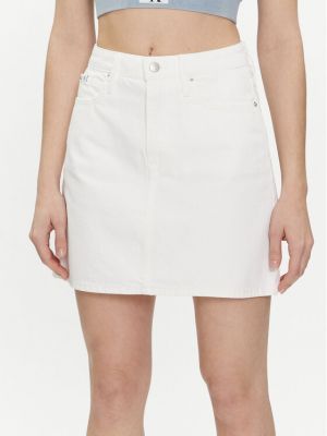 Priliehavá džínsová sukňa Calvin Klein Jeans biela