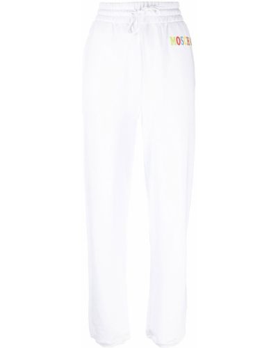 Pantaloni con stampa Moschino bianco