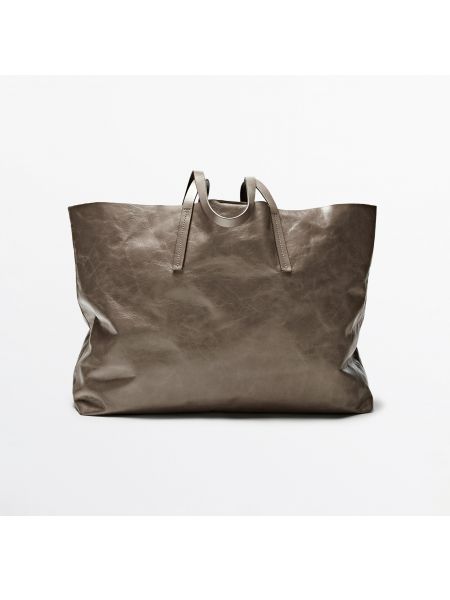 Кожаная сумка шоппер Massimo Dutti серая