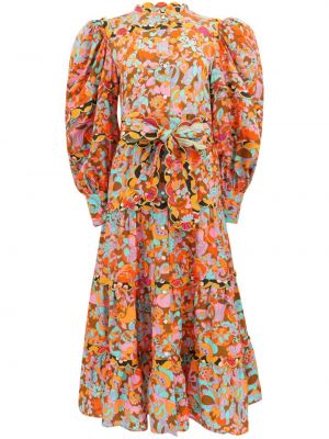 Sukienka midi w kwiatki z nadrukiem Celia B pomarańczowa