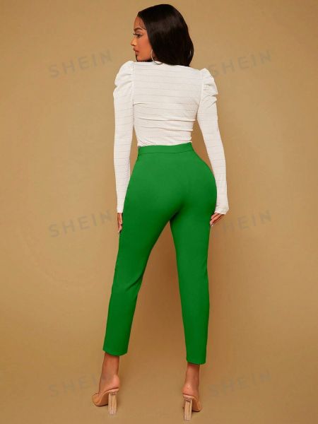 Однотонные брюки слим Shein зеленые