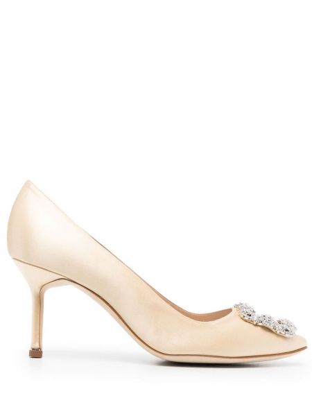 Escarpins en satin Manolo Blahnik beige