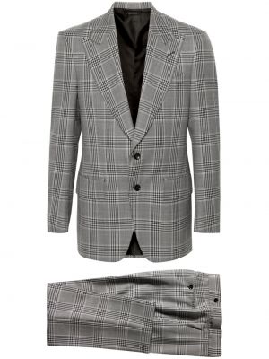 Kostkovaný vlněný oblek Tom Ford šedý