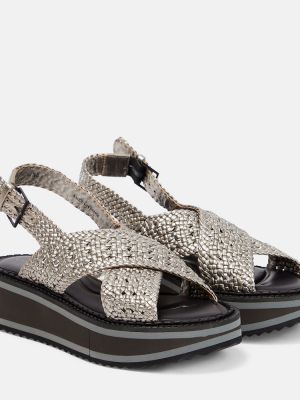 Pletené kožené sandály Clergerie stříbrné