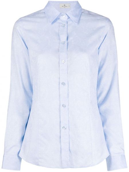 Camisa de cachemir manga larga con estampado de cachemira Etro azul