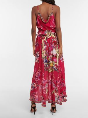 Jedwabna sukienka midi w kwiatki Camilla różowa